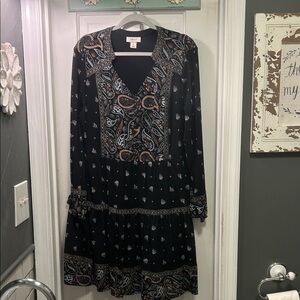 Altar'd State Black and Brown Paisley Long Sleeve Dress